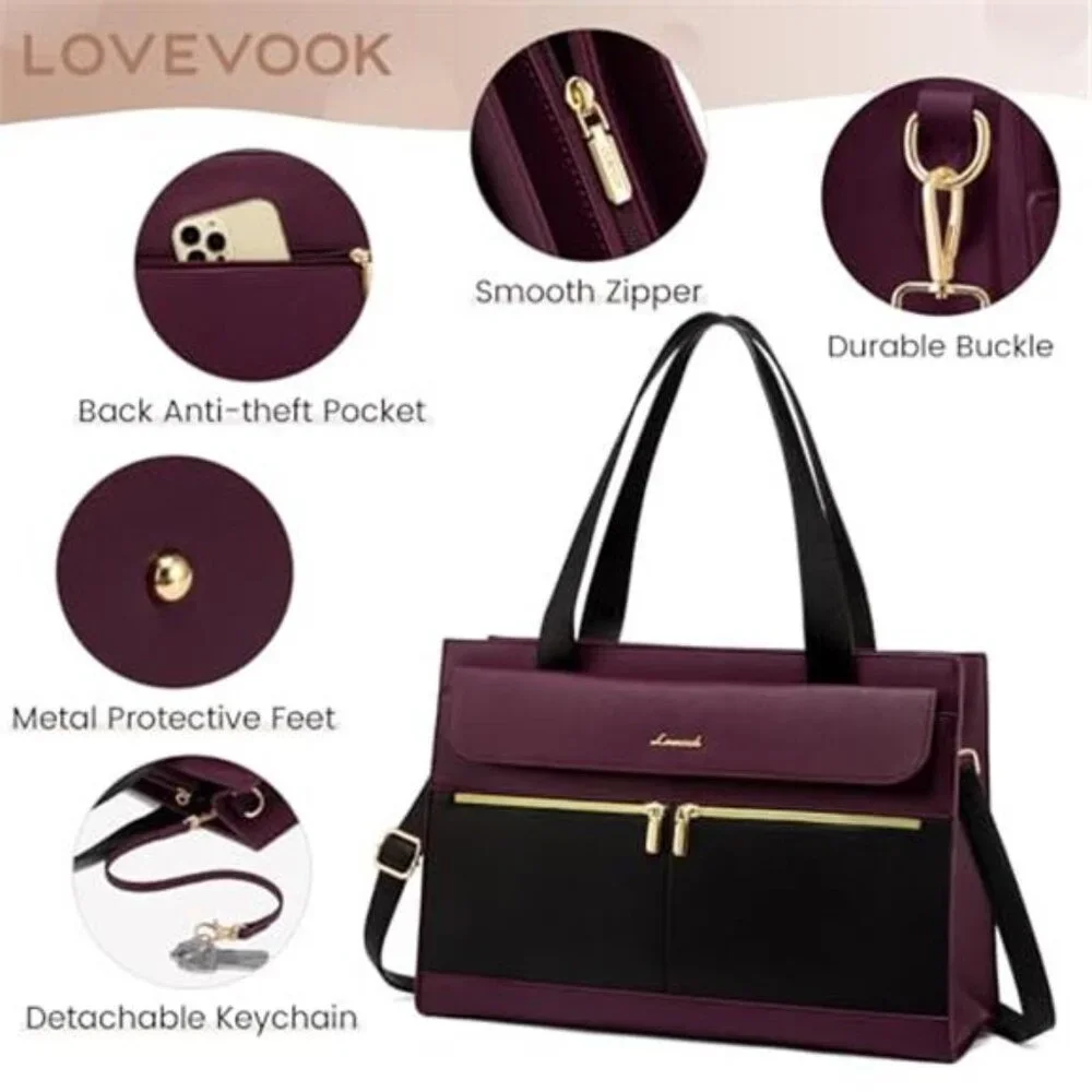 Laptop Bag for Women 15.6 Inch Tote Work Professional Leather Computer Briefcase